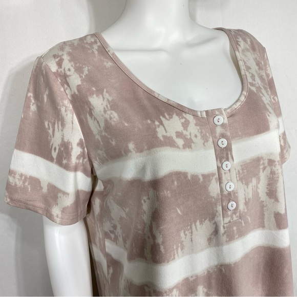 Buttoned Tie-Dye Short Sleeve Top Apricot - Picture 2 of 5